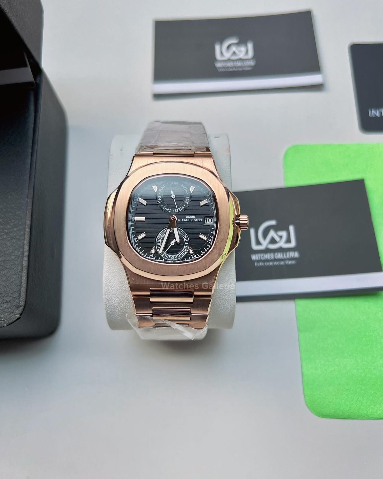 Didun Nautilus Date Day Quartz (Rose Gold w/ Black) PD49 Watches Galleria