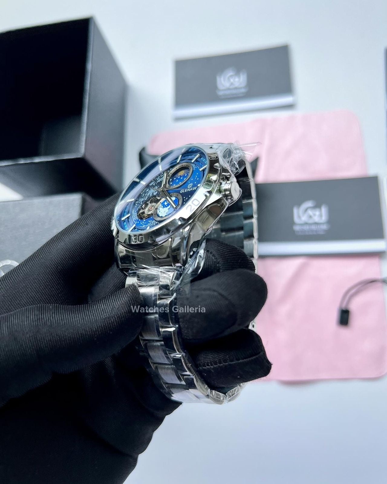 Glenaw Automatic Open Heart & Earth Rotating (Silver) GL8950 Watches Galleria