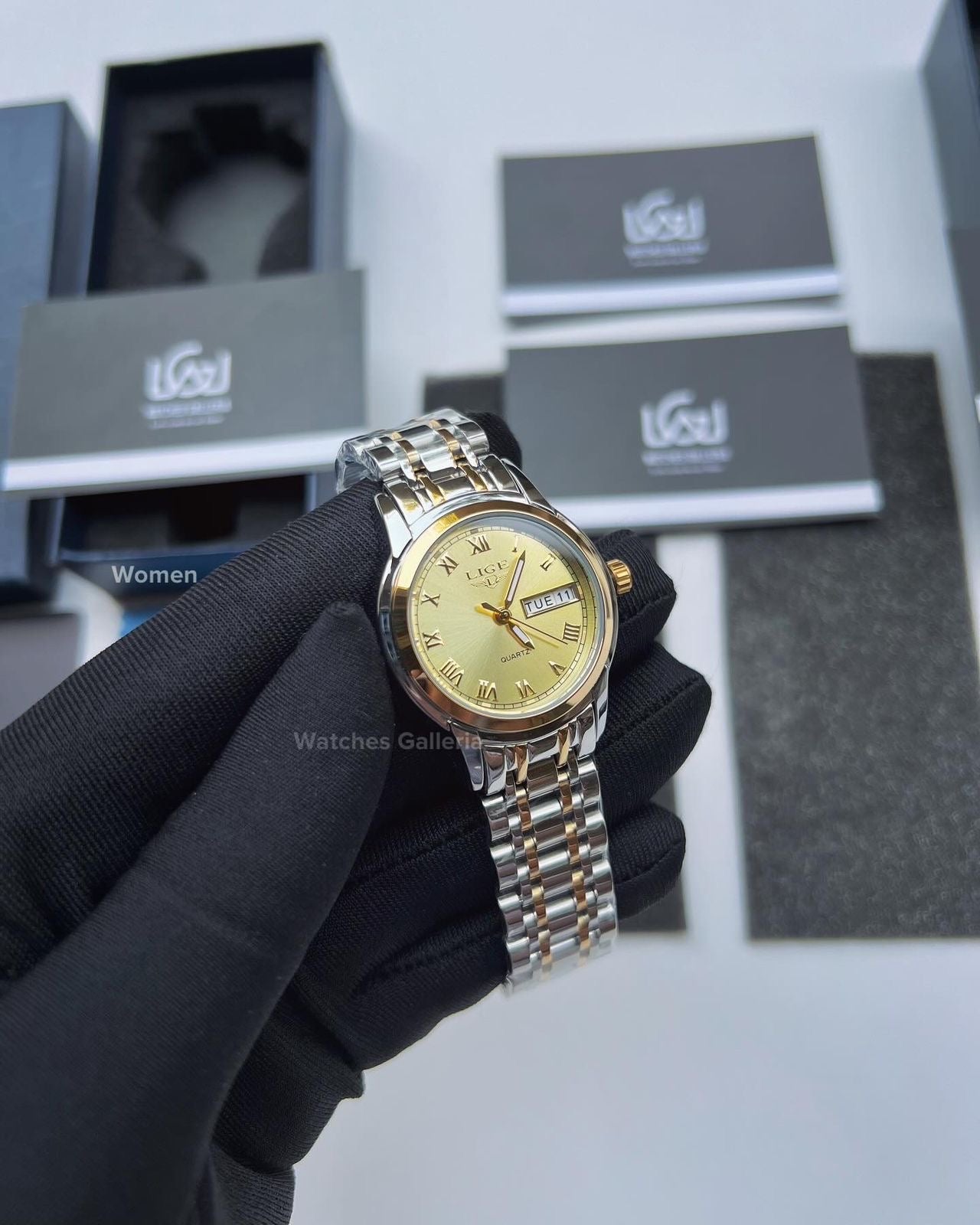 Lige Date Day Couple Watch (Gold) Lige9846 Lige10007L