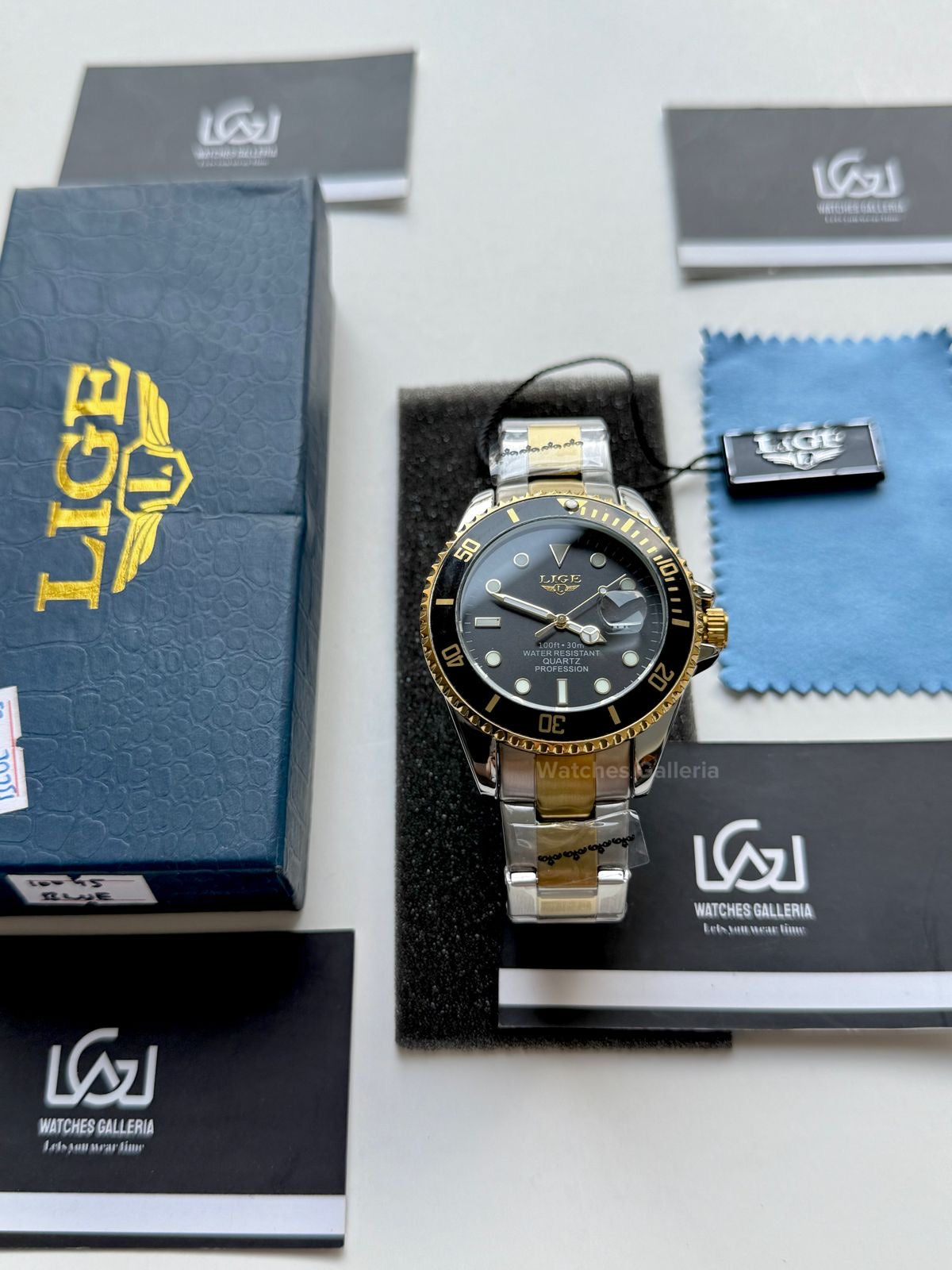 Lige Submariner Two Tone Quartz (Gold/Black) Lige10045 Watches Galleria © Copyrights All Right Reserved