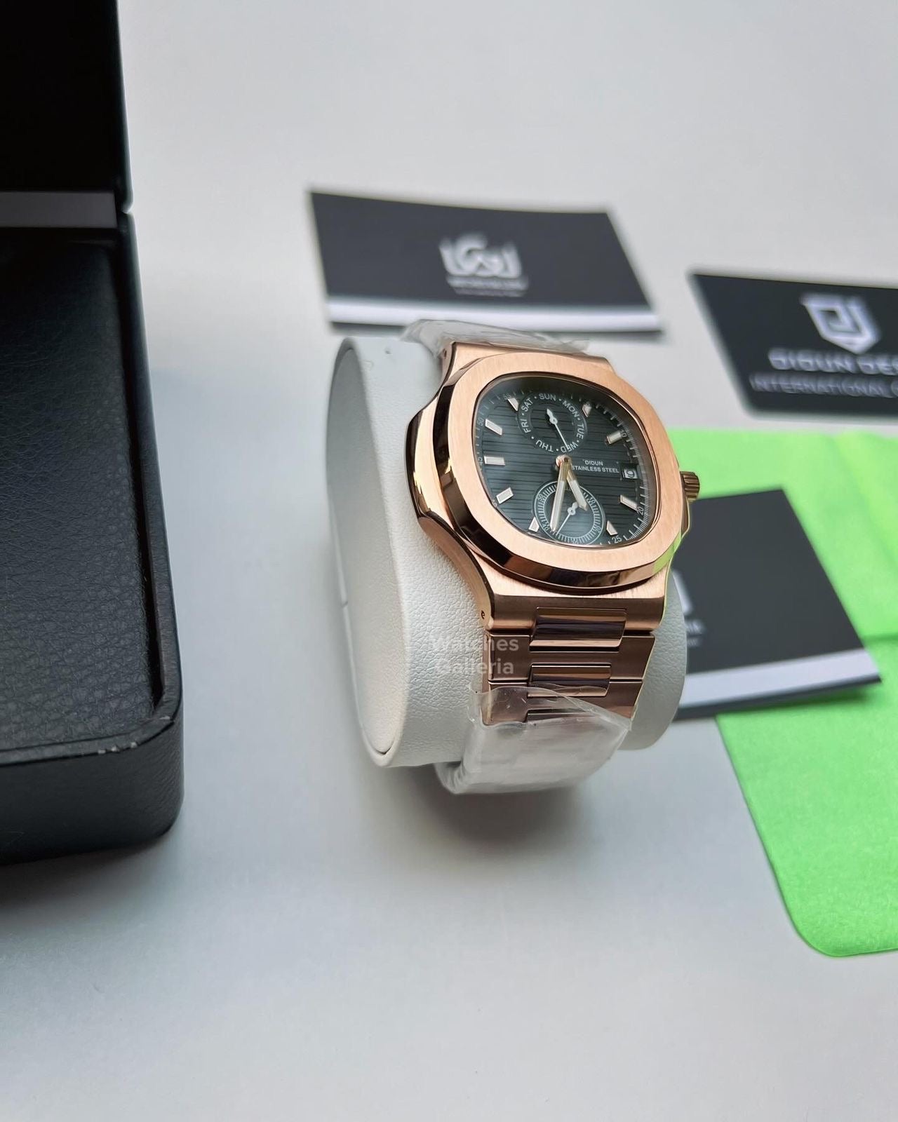 Didun Nautilus Date Day Quartz (Rose Gold w/ Black) PD49 Watches Galleria