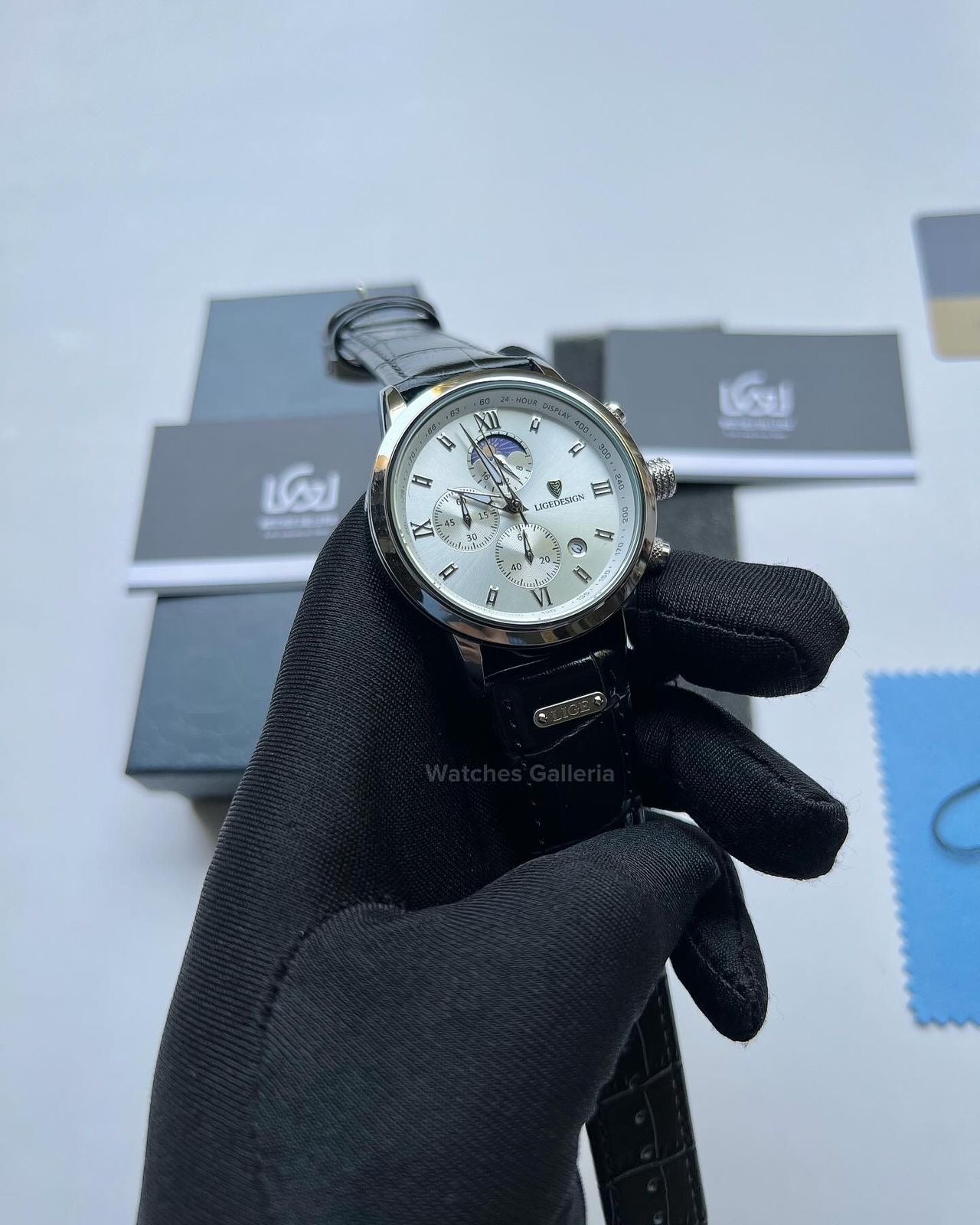 Lige Classic Moonphase Quartz (Silver Black) LG8953 Watches Galleria