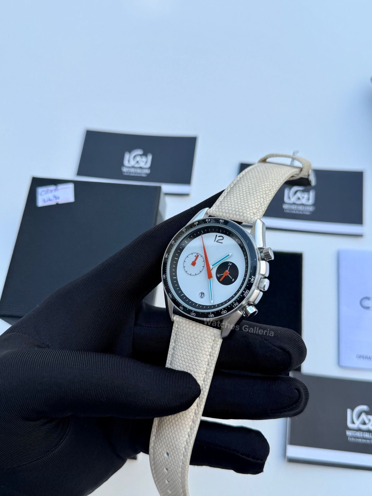 Ciloa Chronograph Leather Quartz (White) ciloa507 Watches Galleria