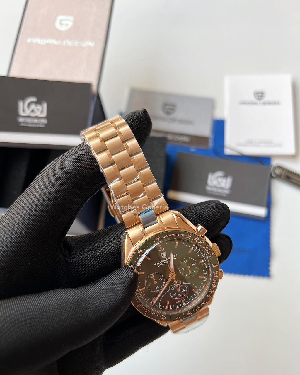 Pagani Design SpeedMaster MoonWatch Quartz (R.Gold/Green) PD1701 âDISCONTINUEDâ