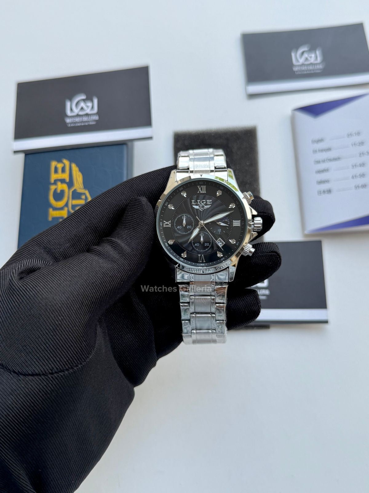 Lige Moonphase Chronograph Quartz (Black) lige89146 Watches Galleria