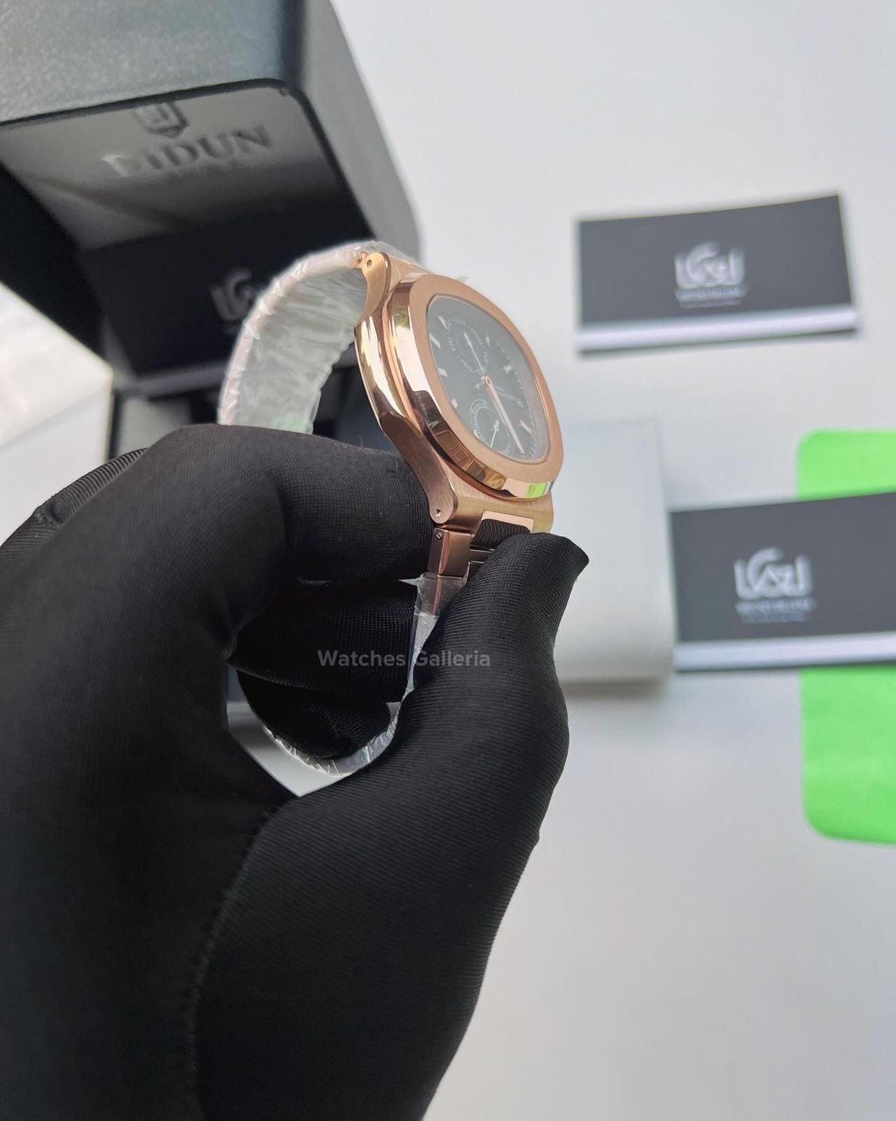 Didun Nautilus Date Day Quartz (Rose Gold w/ Black) PD49 Watches Galleria