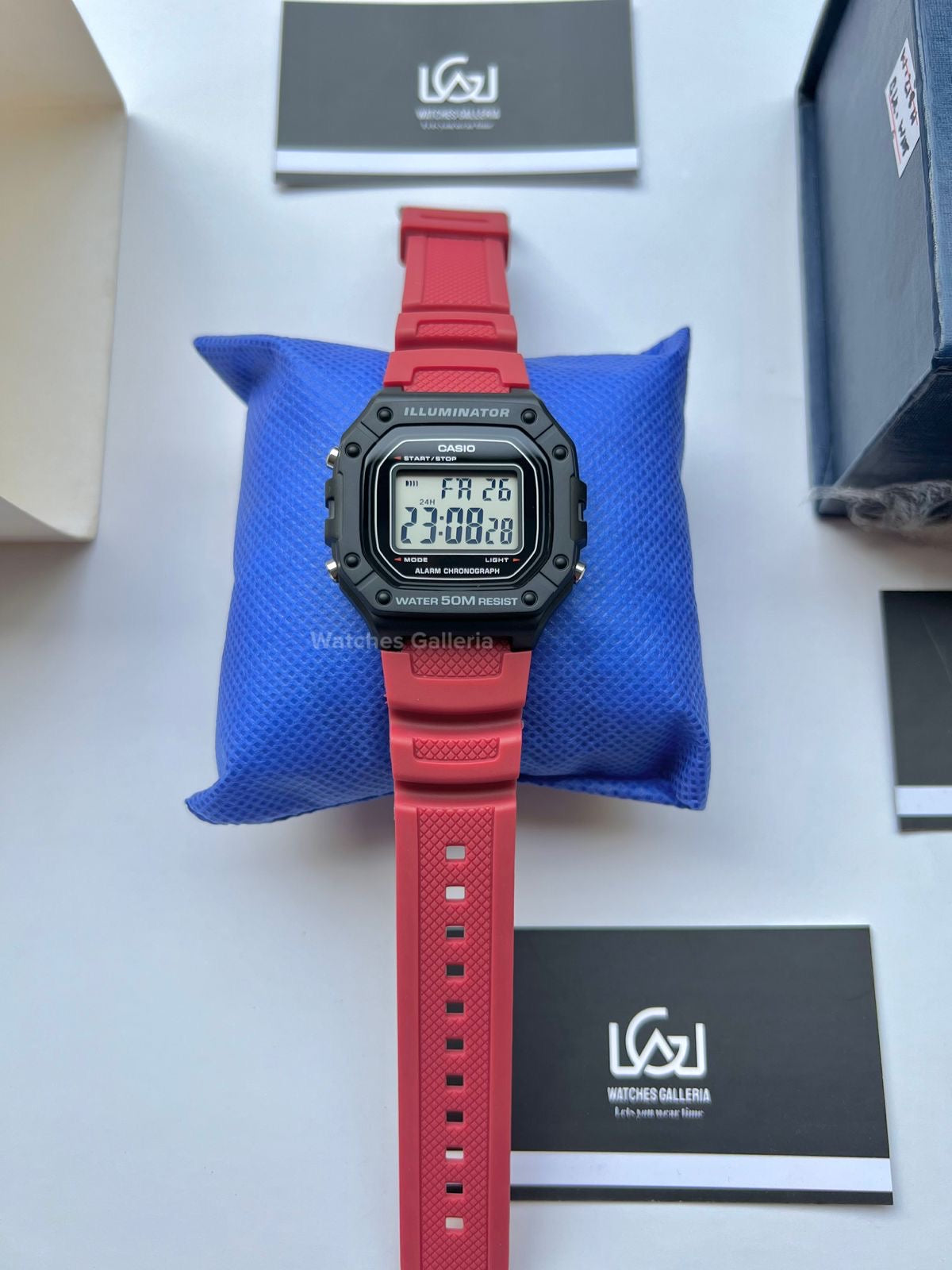 Casio Sports Digital Watch Red Exclusive (White Display) W218H Watches Galleria