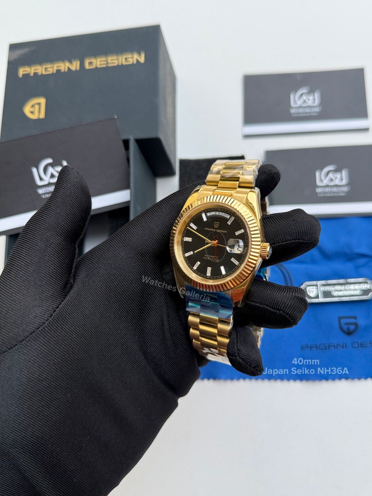 Pagani Design Date Day Automatic 40mm Japan Movement (Gold Black) PD1783 Watches Galleria