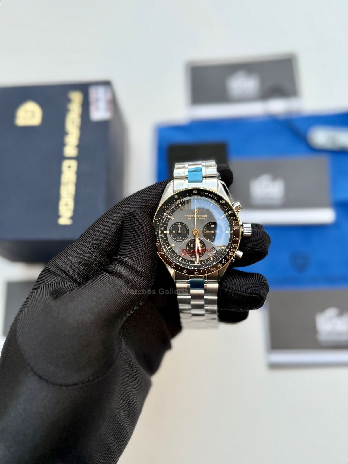 Pagani Design Speedmaster Moonwatch Quartz Black/Gold (V3) PD1701 Watches Galleria