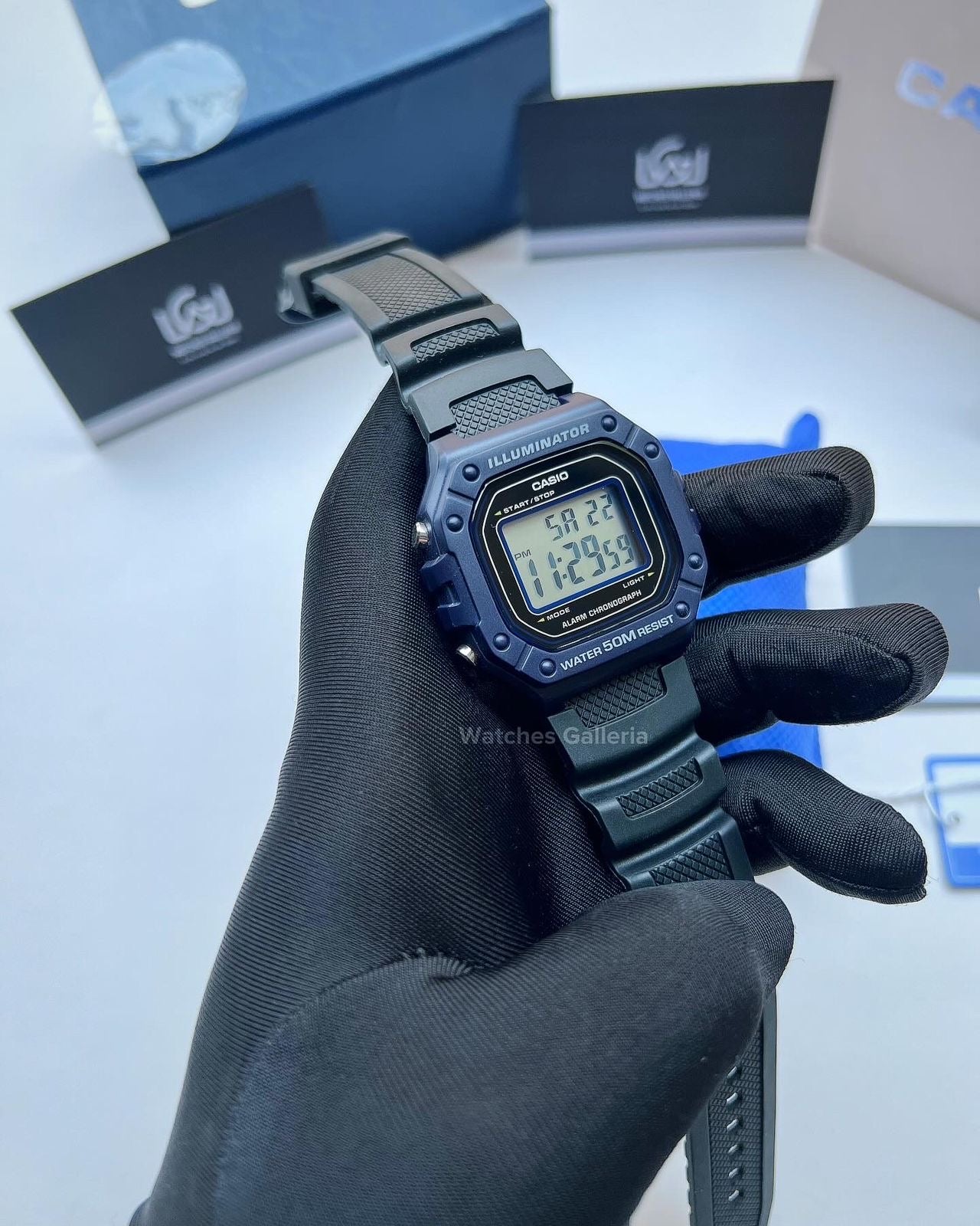 Casio Sports Digital Watch (Black Blue Limited Edition) W218H Watches Galleria