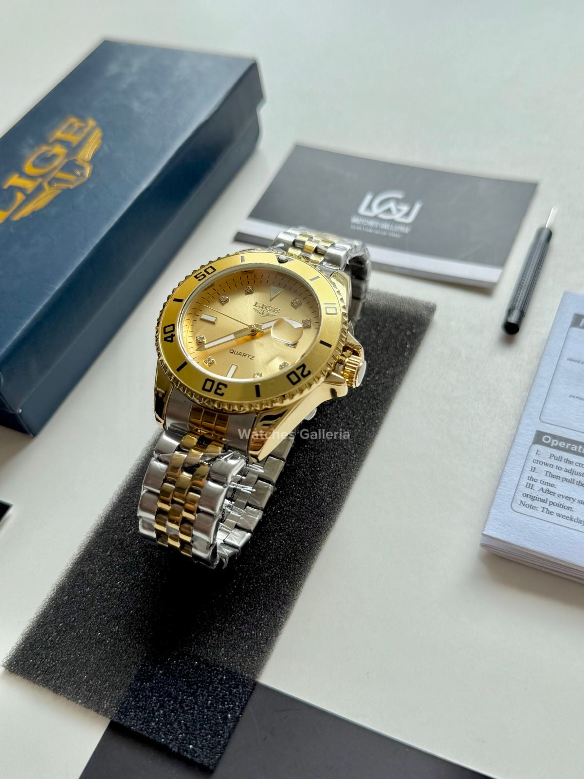 Lige Submariner Quartz (Yellow Gold) Lige89151 Watches Galleria