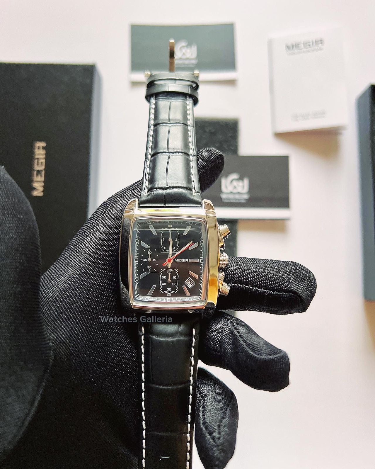 Megir Square Chronograph Quartz (Silver Black) ML2028