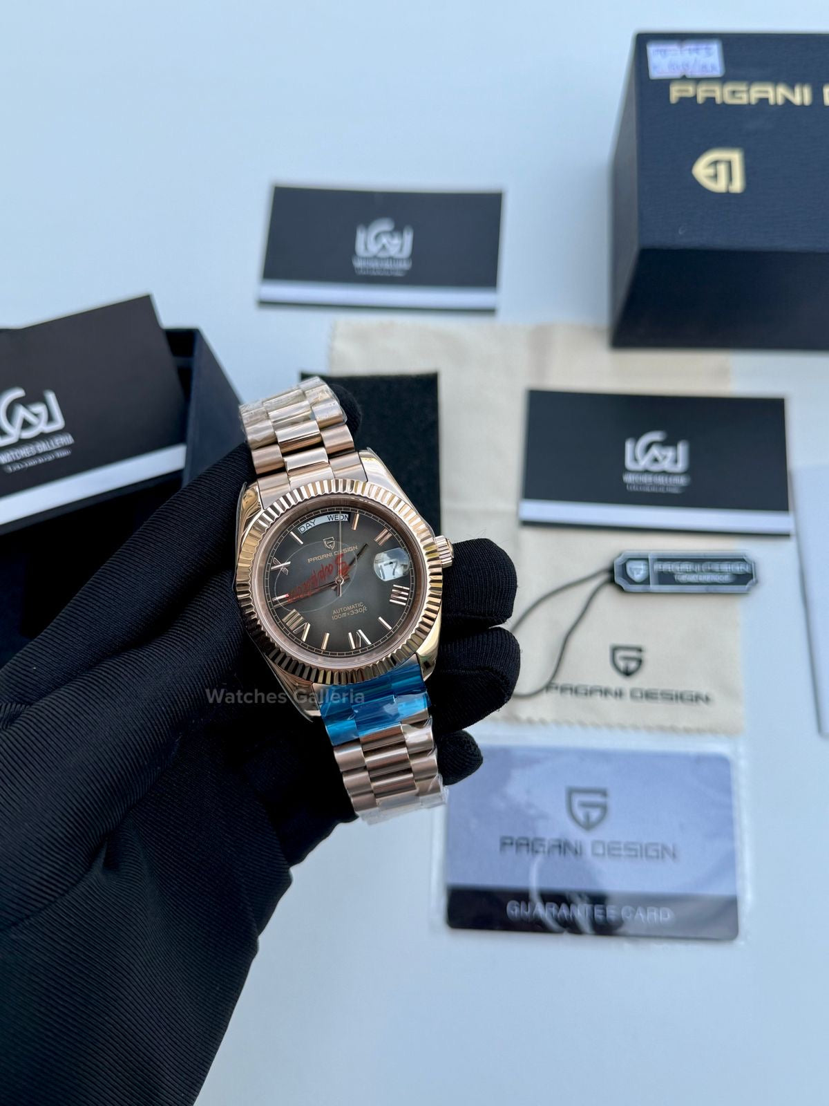 Pagani Design Date Day Automatic (Rose Gold w/ Slate Ombre Dial) PD1783 Watches Galleria