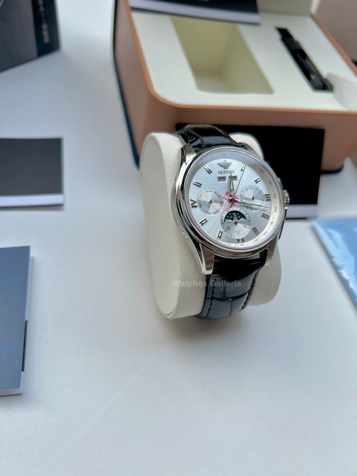 Oupinke Calendar Moonphase Automatic Watch (Silver Black) Oupinke3189 Watches Galleria