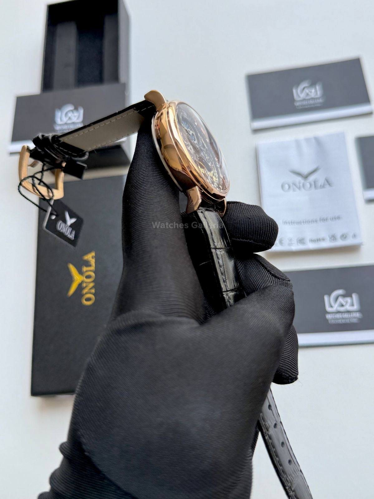 Onola Moonphase Flywheel Skeleton Watch Automatic (Black-Rose Gold) ON6836 Watches Galleria