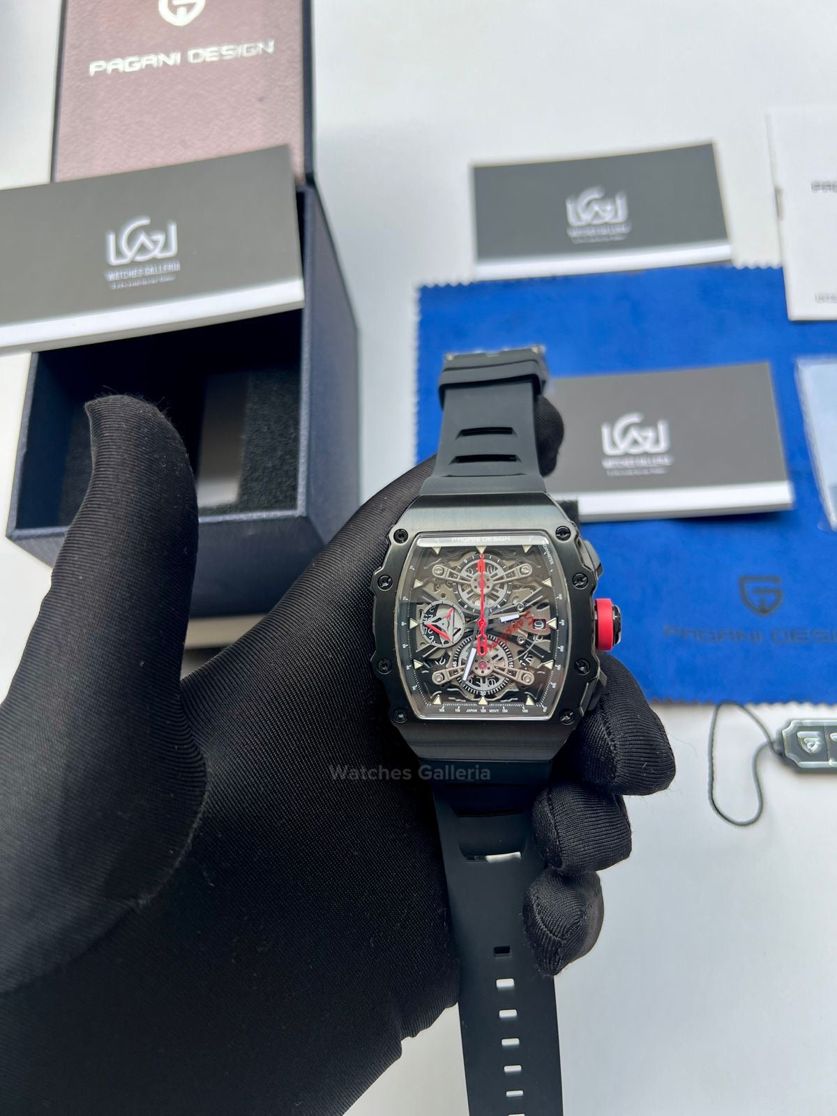 Pagani Design Tonneau Chronograph Quartz Watch (Black/Black) PDys011 Watches Galleria