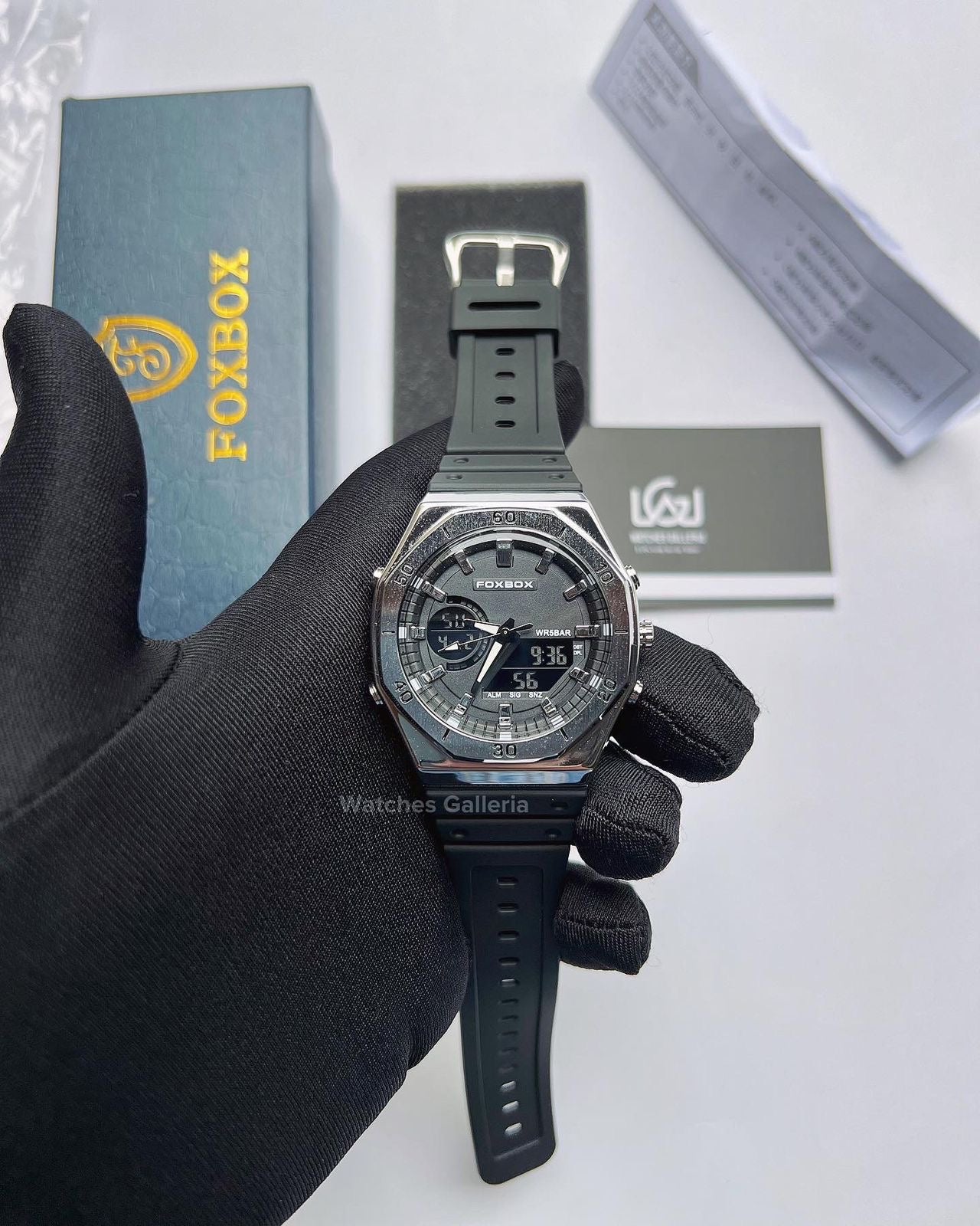 Foxbox Oak Dual Watch (Silver Black) FB0030