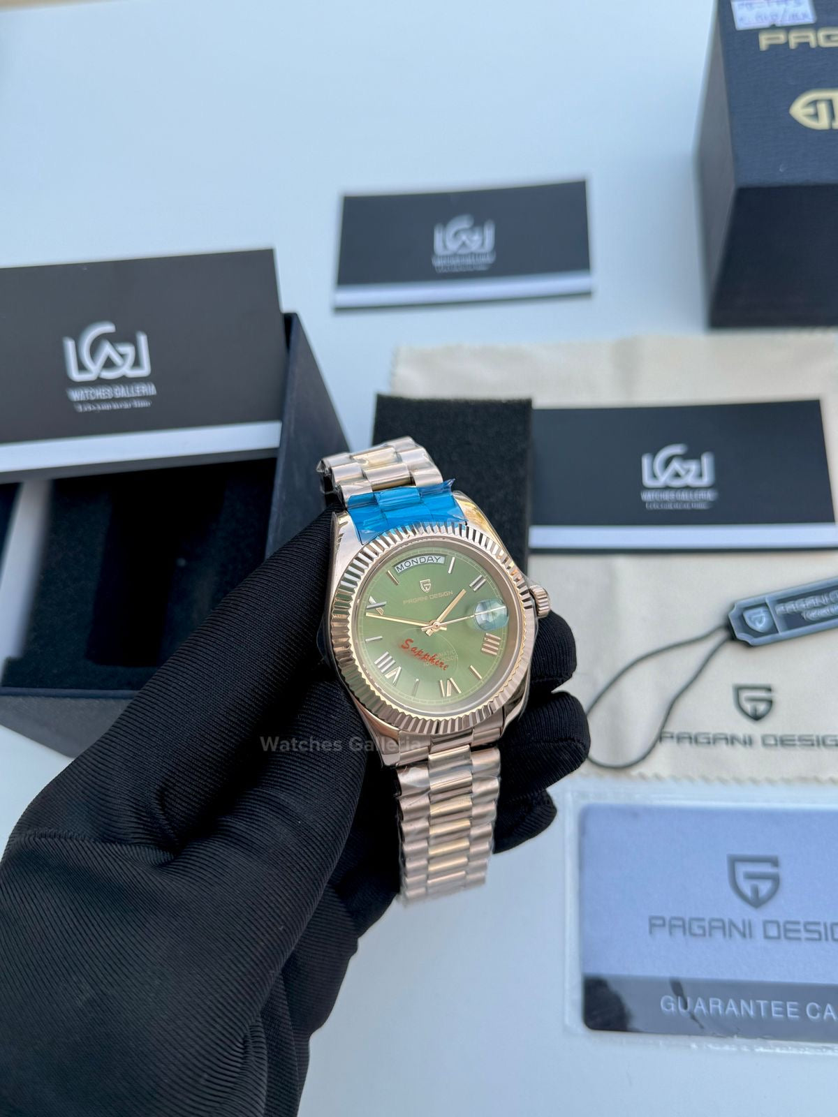 Pagani Design Date Day 40mm Automatic (Rose Gold w/ Green) PD1783 Watches Galleria