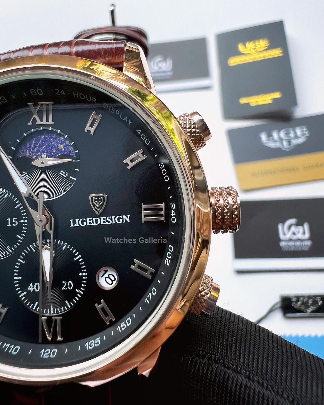 Lige Moonphase Watch (Rose Gold Black) LG8953 Watches Galleria