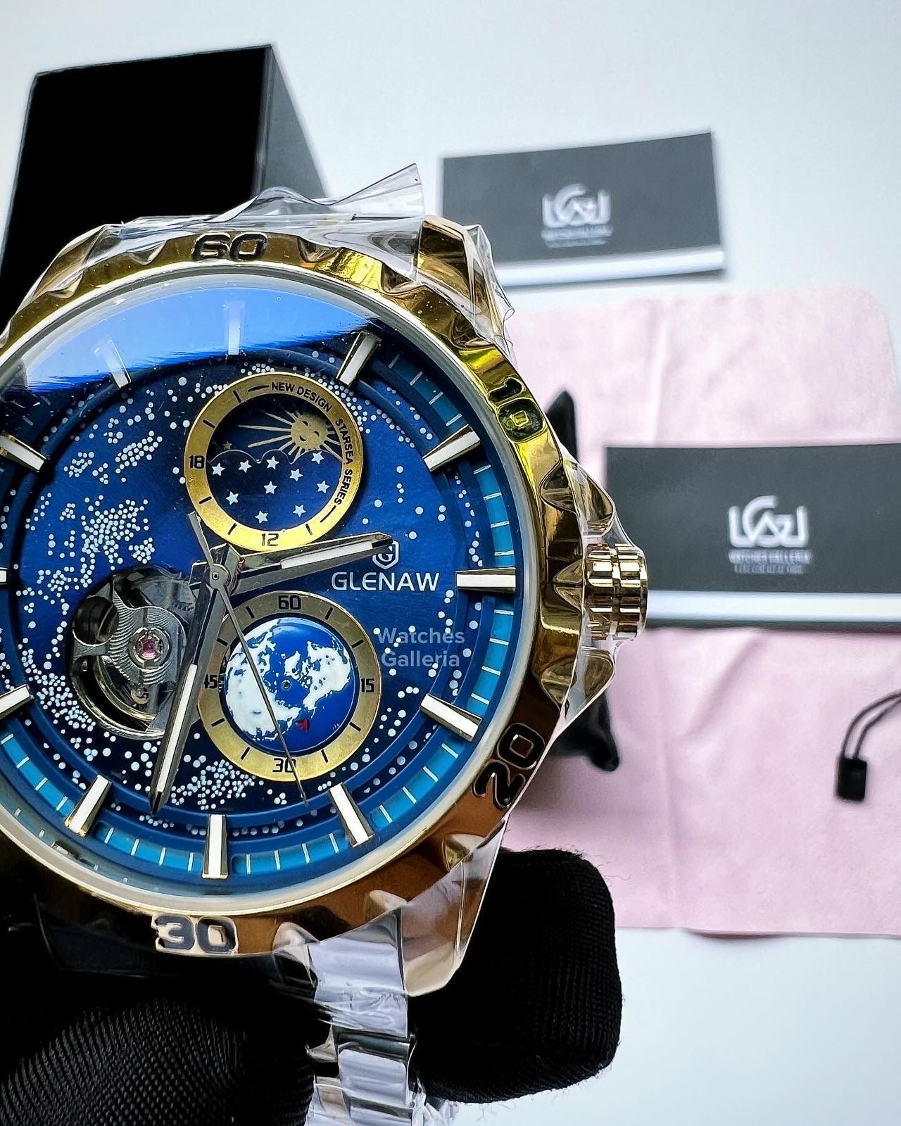 Glenaw Automatic Open Heart & Earth Rotating (Silver/Gold) GL8950 Watches Galleria