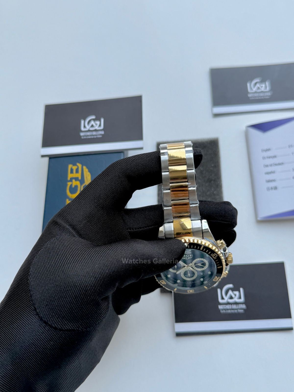Lige Submariner Chronograph Quartz(Gold Black) Lige8924 Watches Galleria