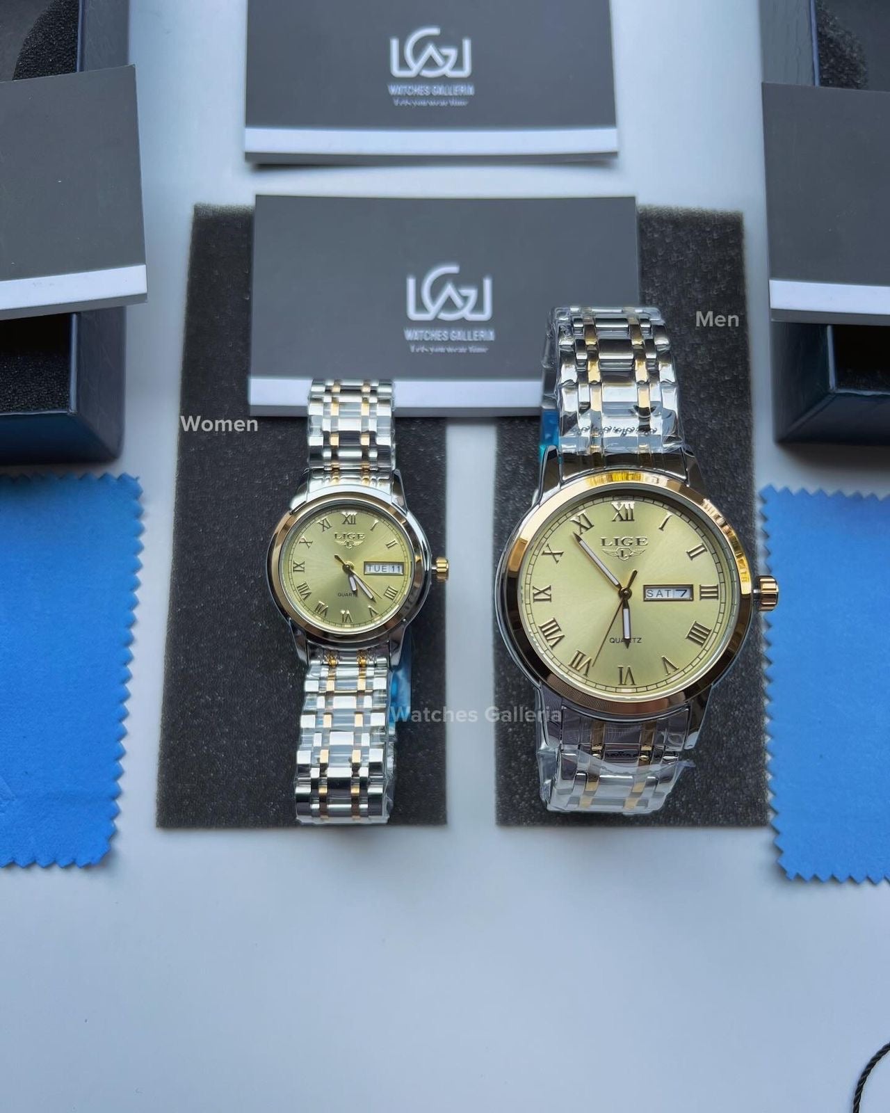 Lige Date Day Couple Watch (Gold) Lige9846 Lige10007L