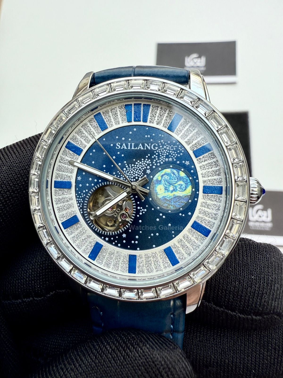 Sailang Moon Dial Open Heart Watch Automatic (Blue) 6603A Watches Galleria