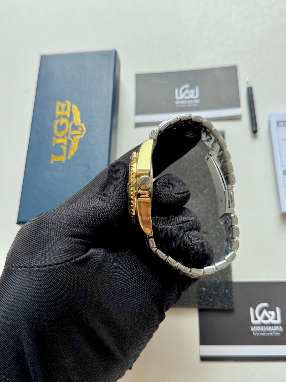 Lige Submariner Quartz (Yellow Gold) Lige89151 Watches Galleria