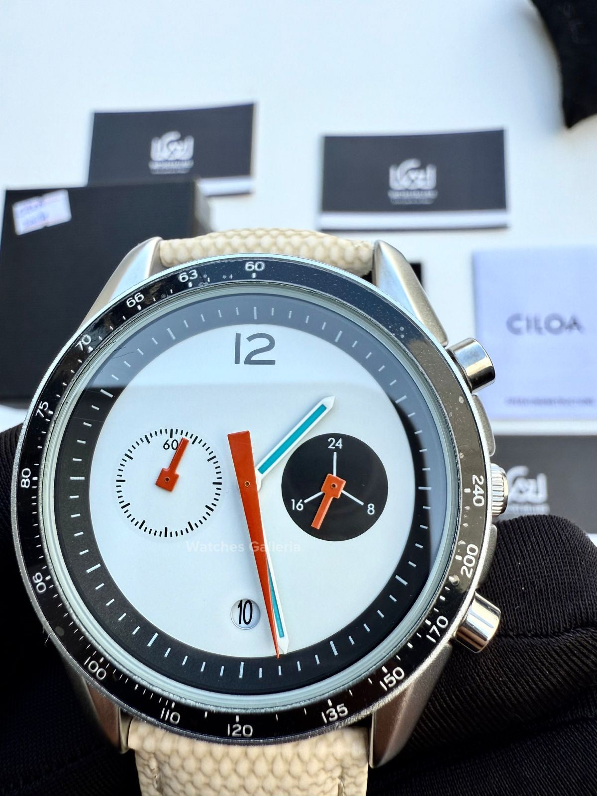 Ciloa Chronograph Leather Quartz (White) ciloa507 Watches Galleria