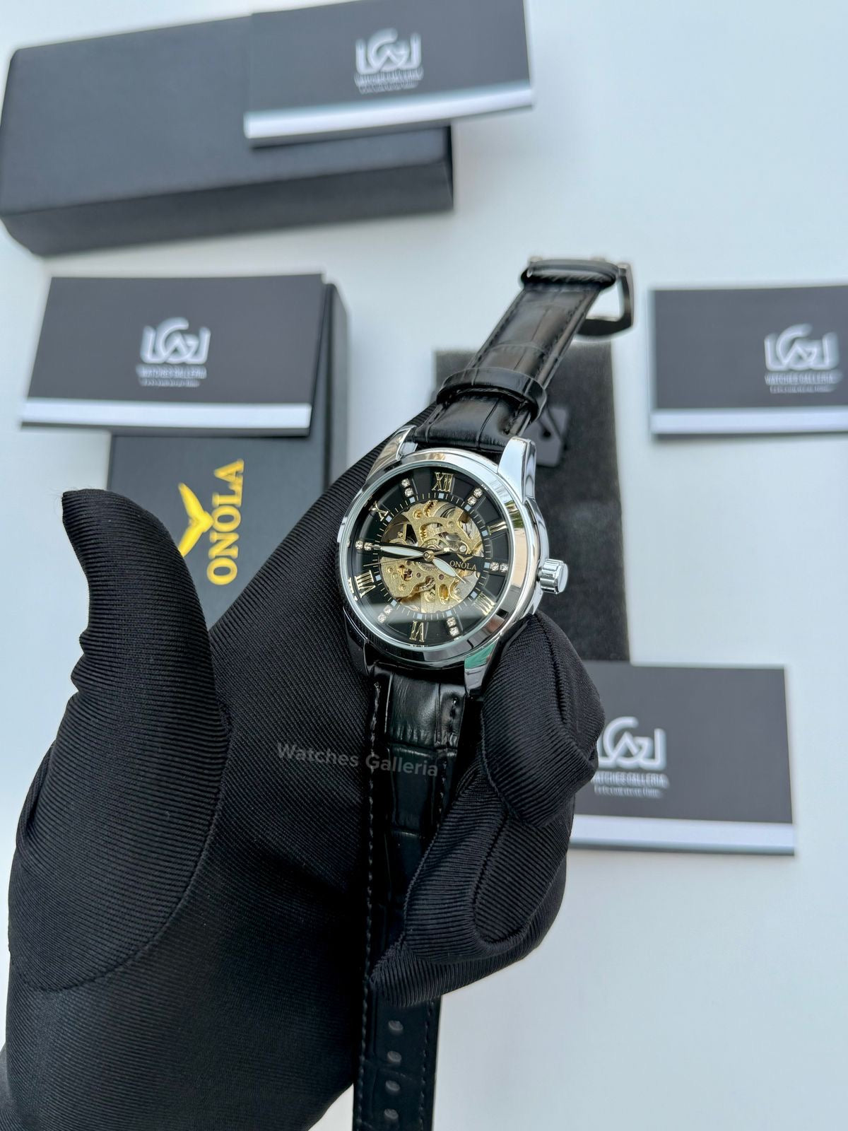 Onola Skeleton Watch Automatic (Silver/Black) ON3861 Watches Galleria