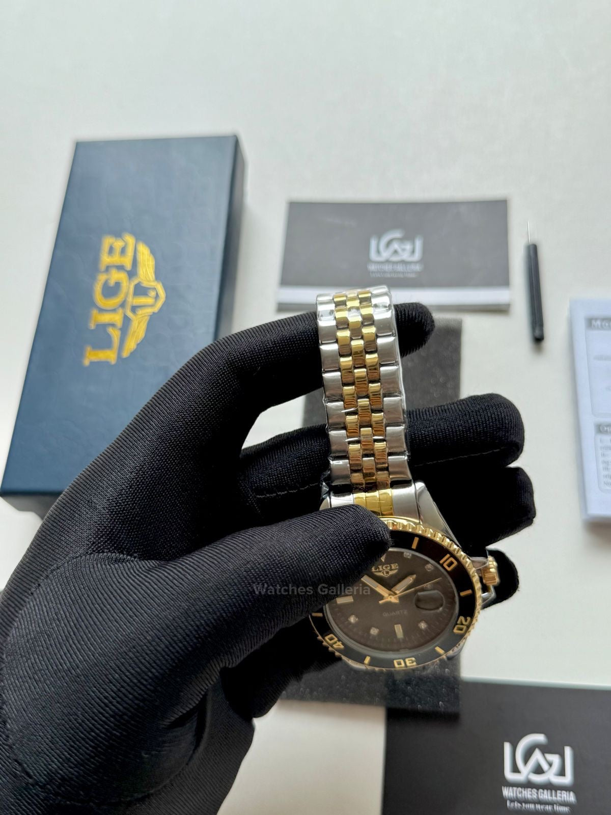 Lige Submariner Quartz (Gold/Black) Lige89151 Watches Galleria