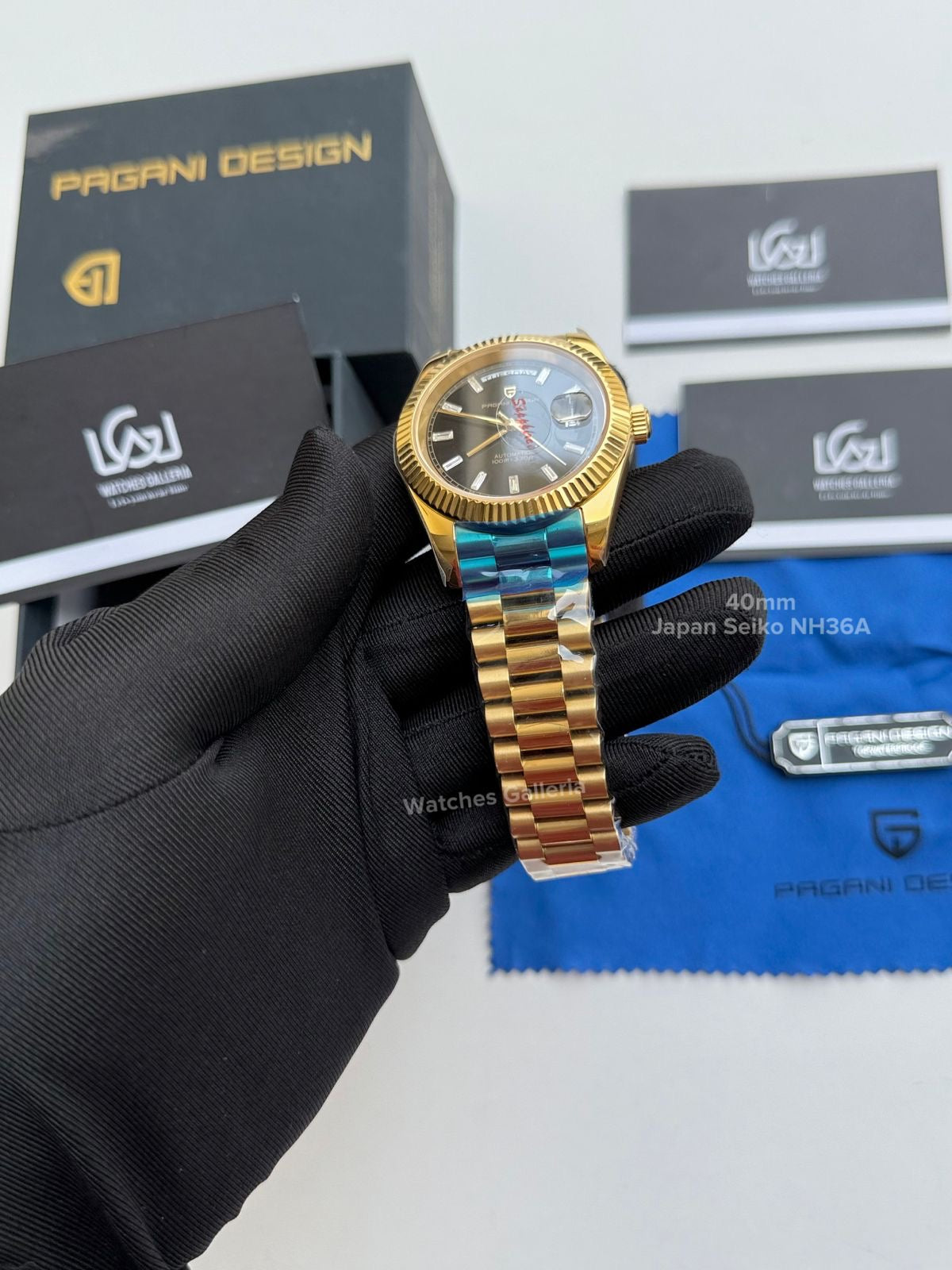 Pagani Design Date Day Automatic 40mm Japan Movement (Gold Black) PD1783 Watches Galleria