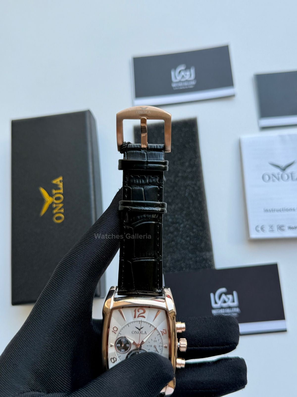 Onola Square Chronograph Quartz (Black Rose Gold) ON6818 Watches Galleria