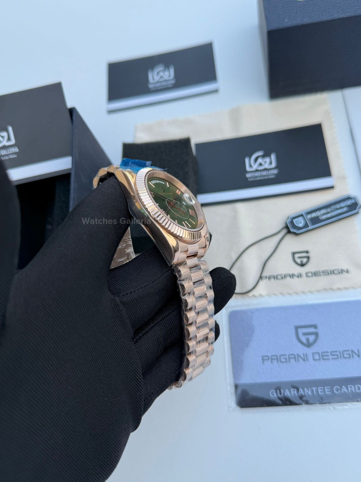 Pagani Design Date Day 40mm Automatic (Rose Gold w/ Green) PD1783 Watches Galleria