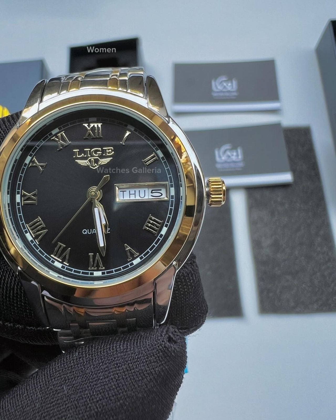 Lige Date Day Couple Watch (Gold/Black) Lige9846 Lige10007L