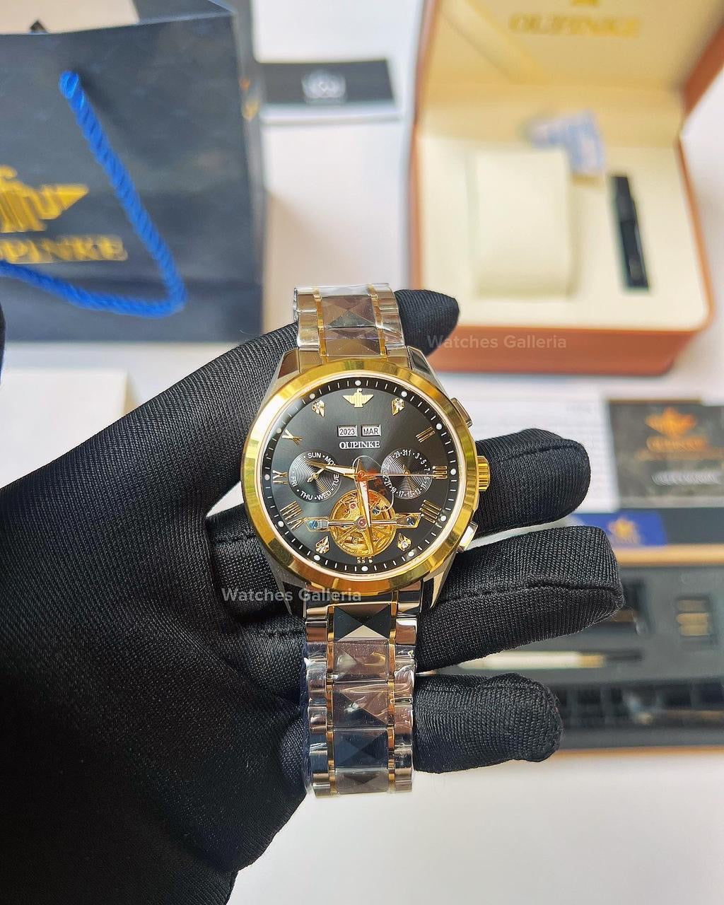 Oupinke Tourbillon Mechanical Watch Automatic (Gold Black) 3186