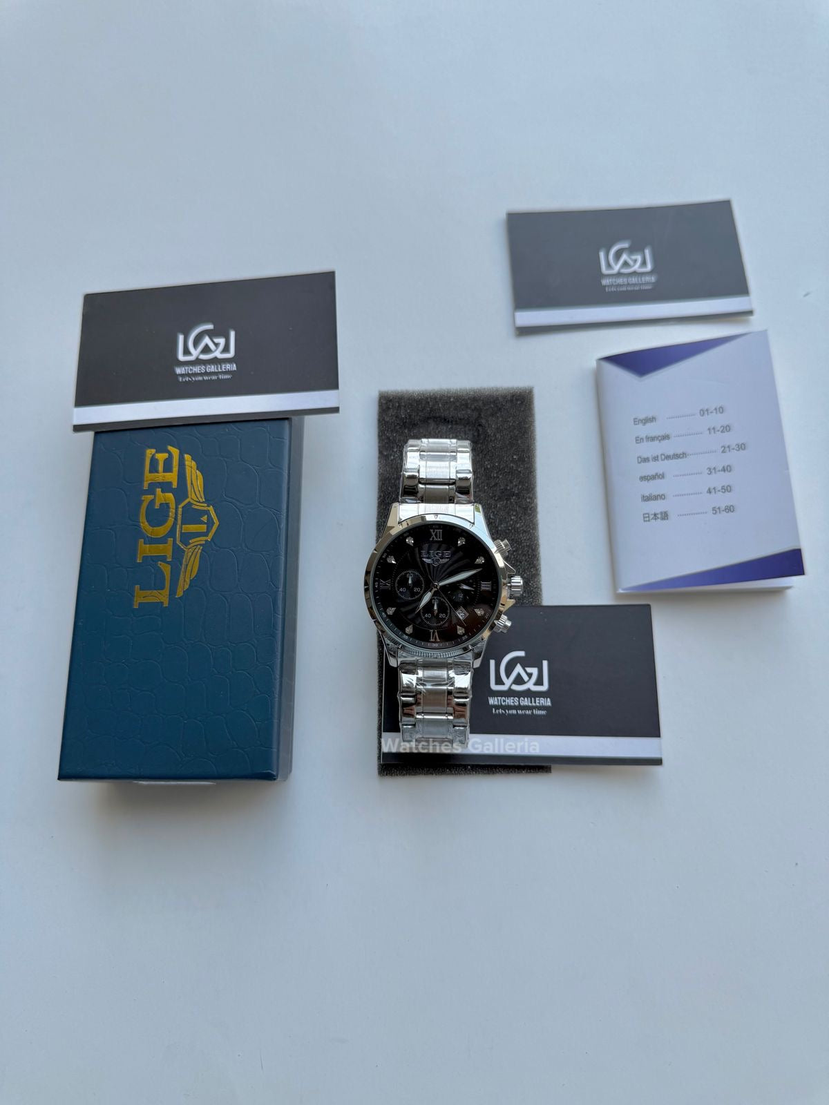 Lige Moonphase Chronograph Quartz (Black) lige89146 Watches Galleria