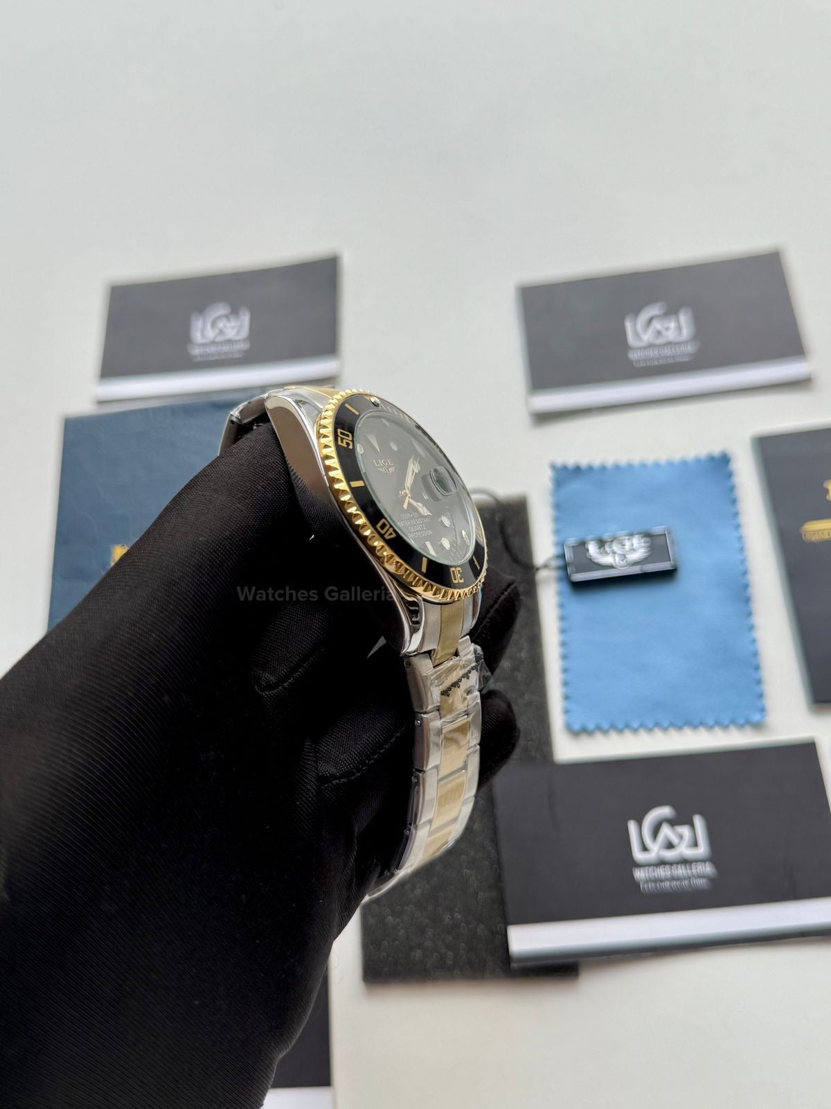 Lige Submariner Two Tone Quartz (Gold/Black) Lige10045 Watches Galleria © Copyrights All Right Reserved