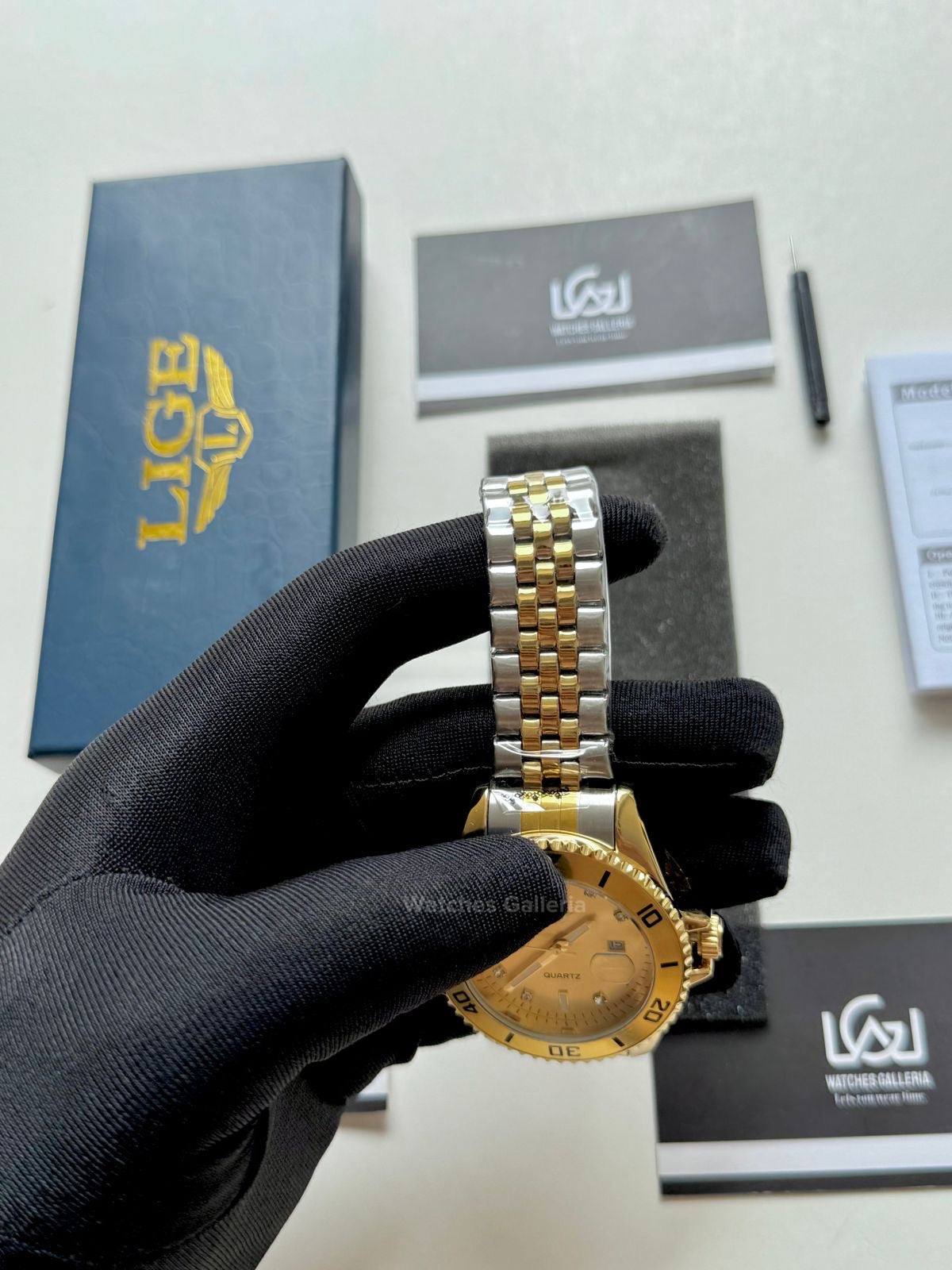Lige Submariner Quartz (Yellow Gold) Lige89151 Watches Galleria