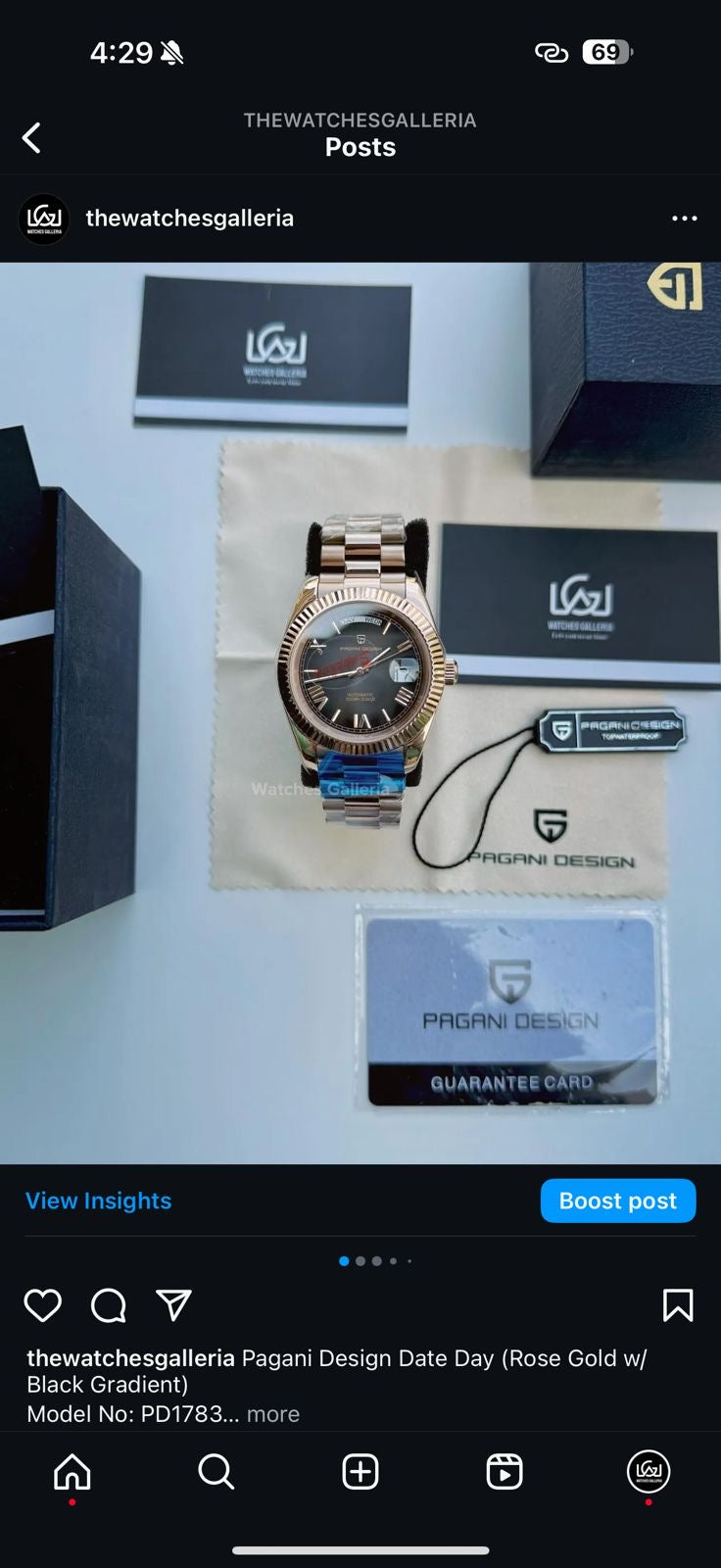 Pagani Design Date Day Automatic (Rose Gold w/ Slate Ombre Dial) PD1783 Watches Galleria