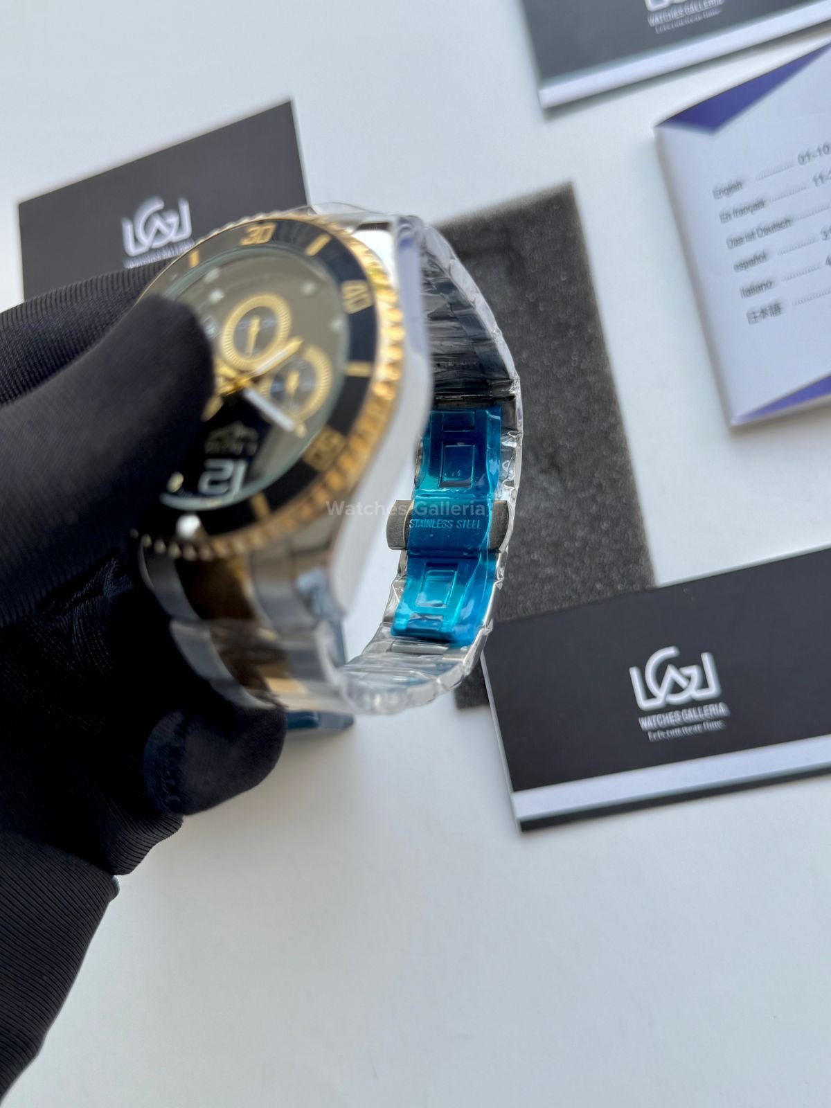 Lige Submariner Chronograph Quartz(Gold Black) Lige8924 Watches Galleria