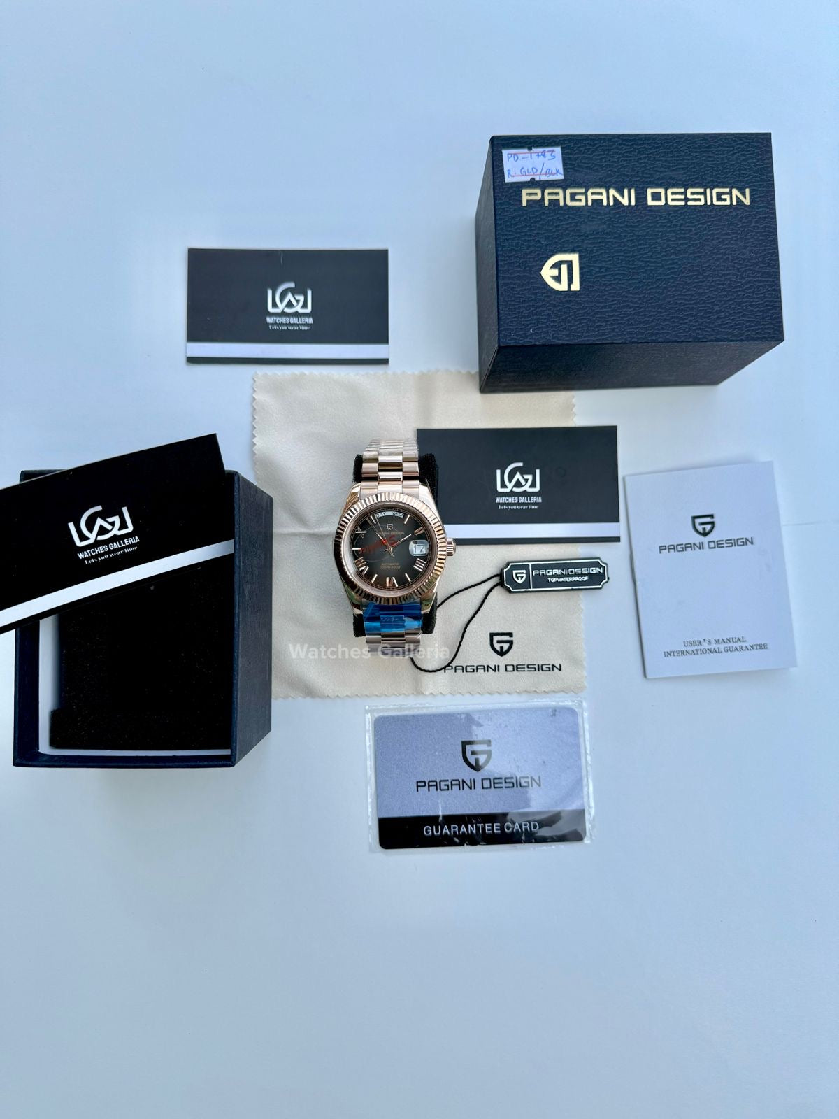 Pagani Design Date Day Automatic (Rose Gold w/ Slate Ombre Dial) PD1783 Watches Galleria