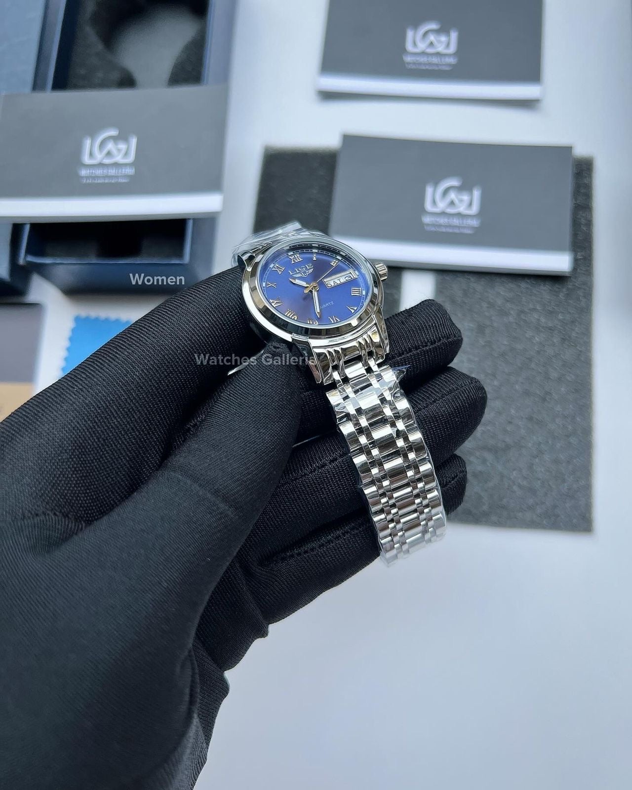 Lige Date Day Couple Watch (Silver/Blue) Lige9846 Lige10007