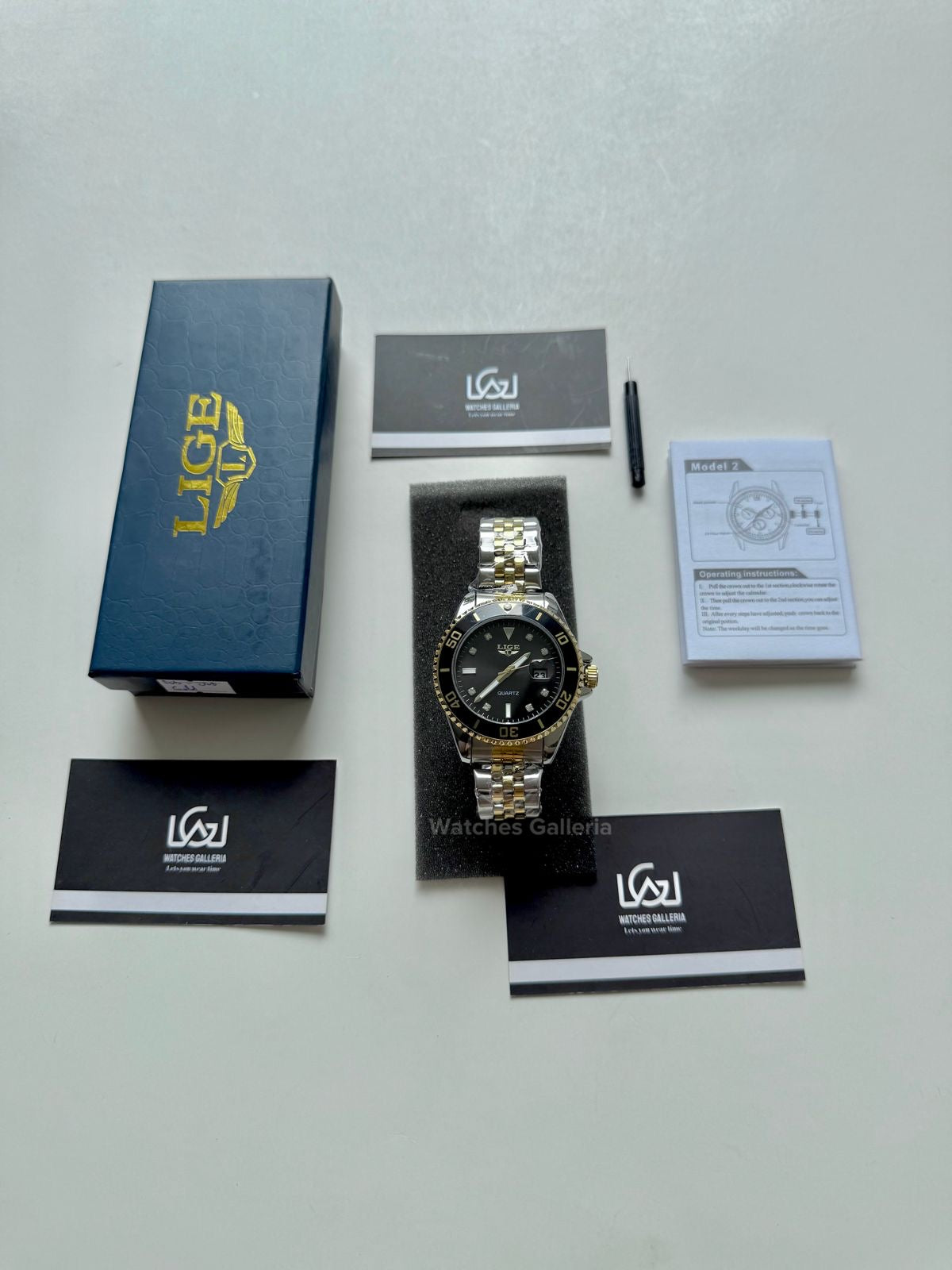 Lige Submariner Quartz (Gold/Black) Lige89151 Watches Galleria