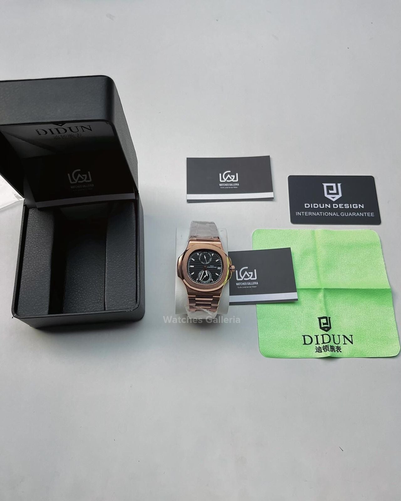 Didun Nautilus Date Day Quartz (Rose Gold w/ Black) PD49 Watches Galleria