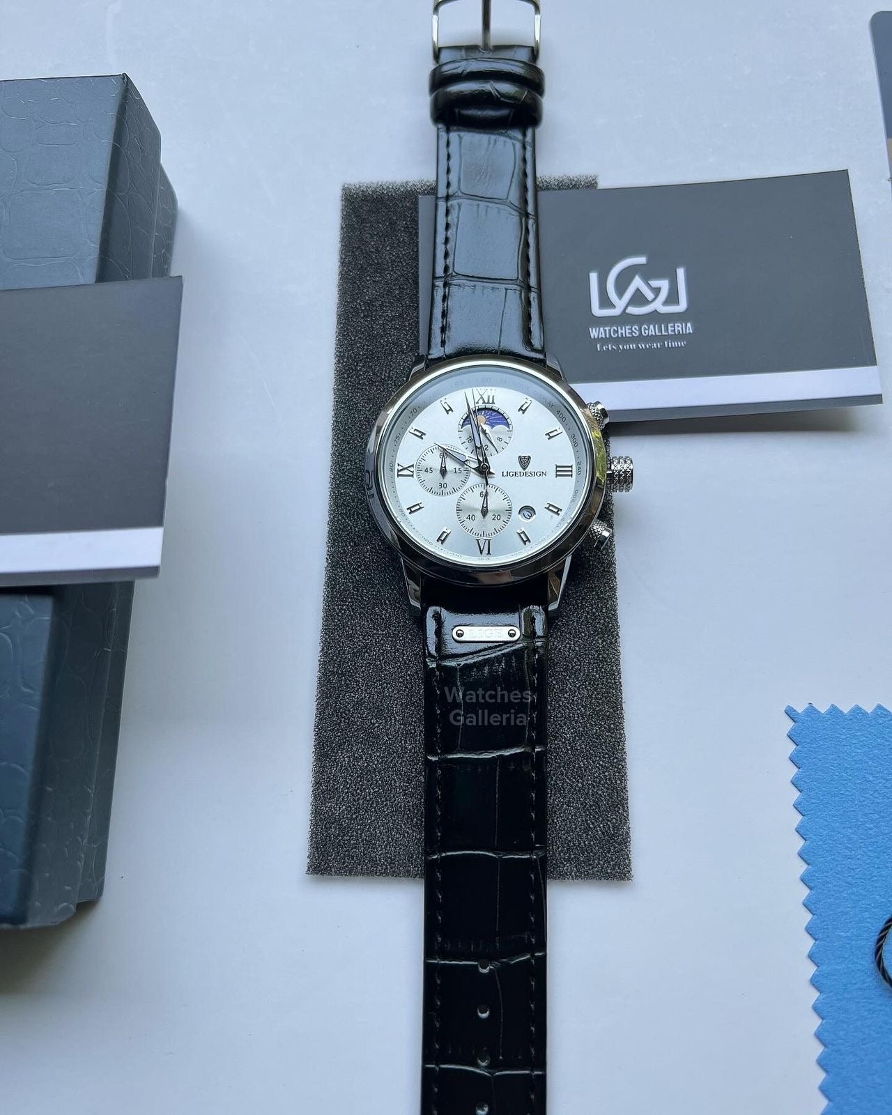 Lige Classic Moonphase Quartz (Silver Black) LG8953 Watches Galleria
