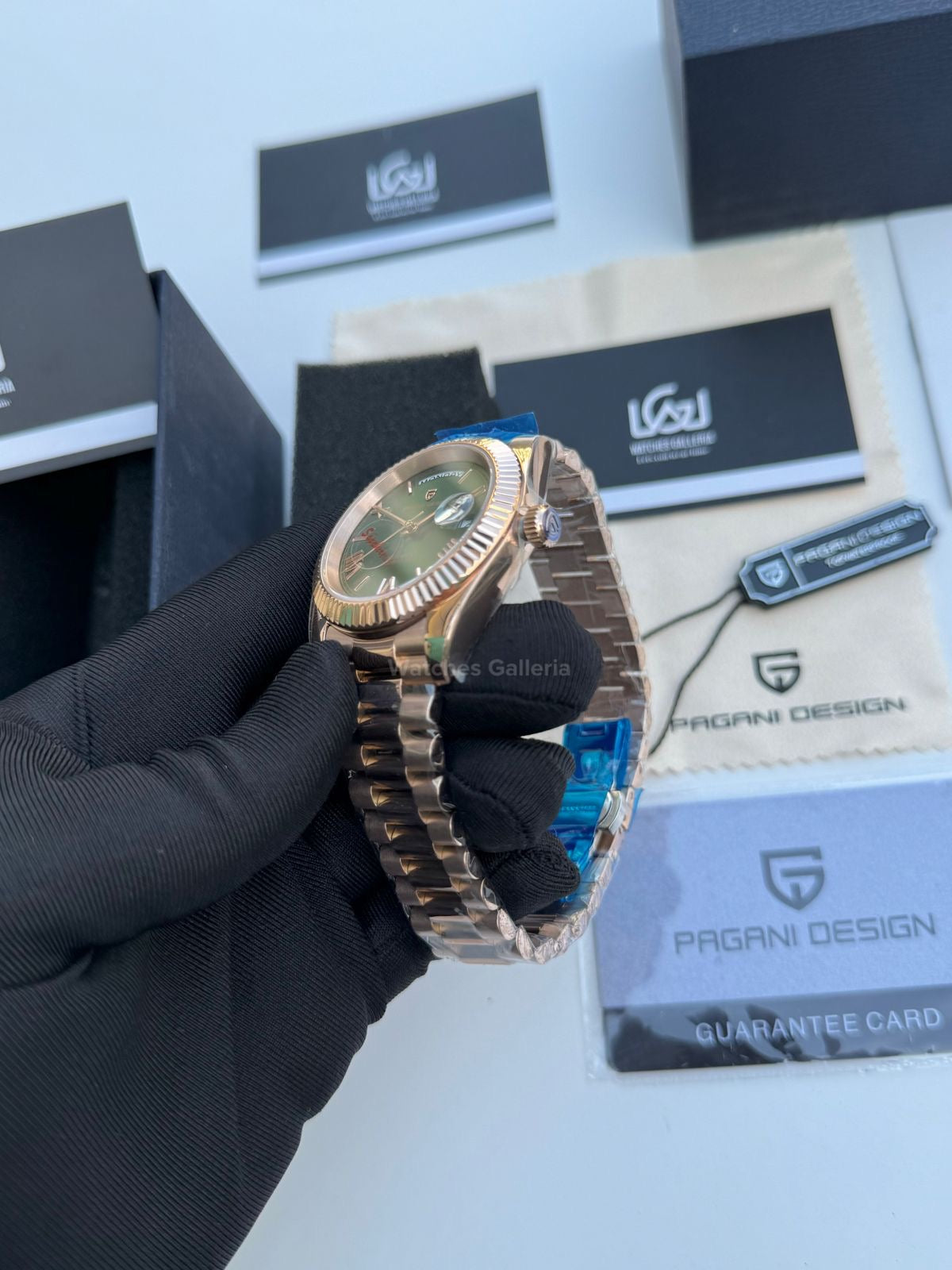Pagani Design Date Day 40mm Automatic (Rose Gold w/ Green) PD1783 Watches Galleria