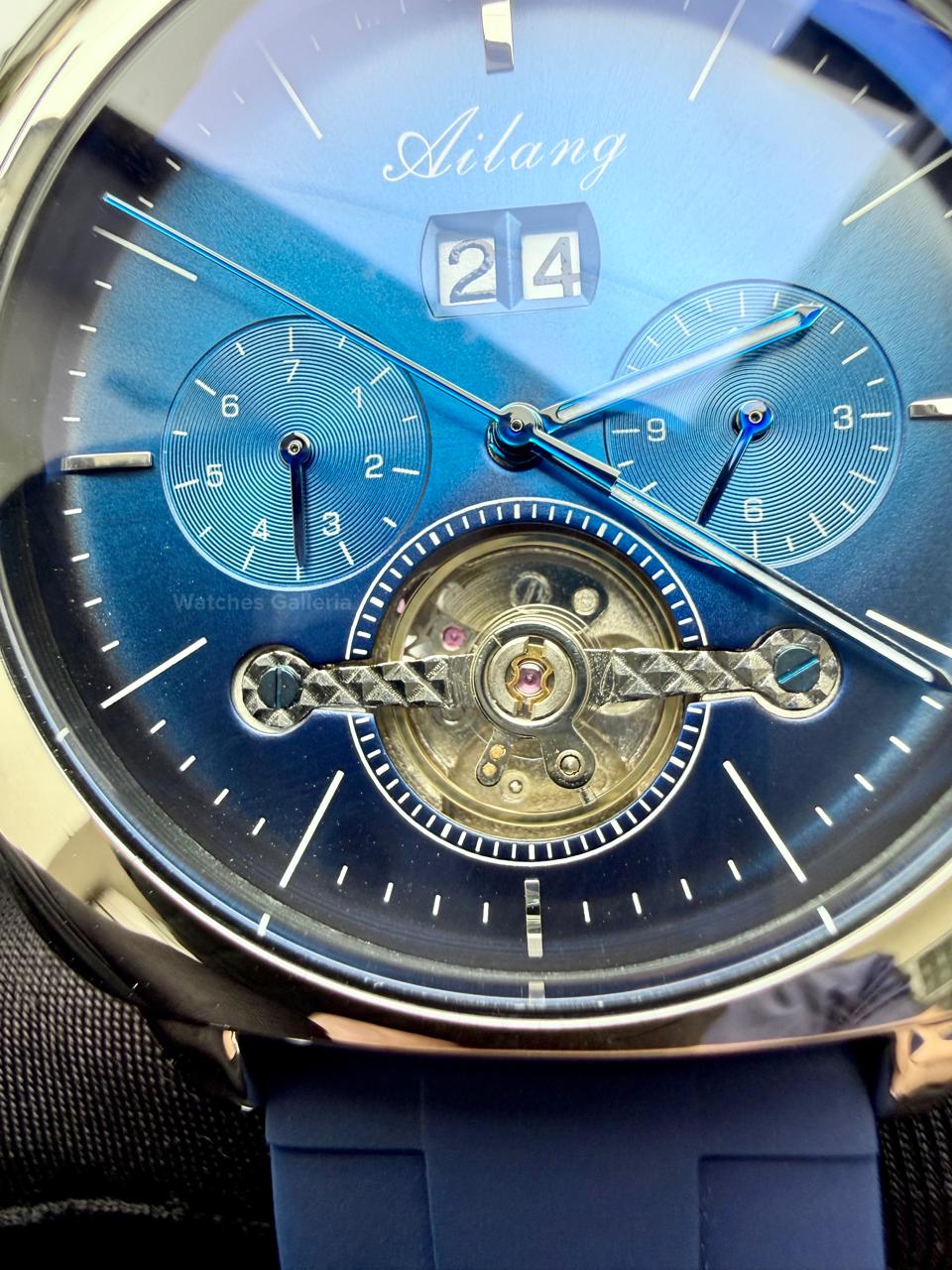 Ailang AI8655G Square Chronograph Automatic Watch Black Blue – Skeleton Flywheel, Big Date, Luxury Square Dial Men’s Watch