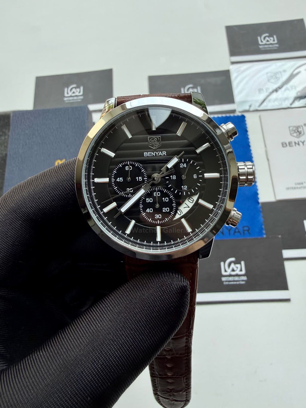 Benyar BY5104LE Classic Calendar Limited Edition Brown Black Chronograph Men’s Watch | Leather Strap | Quartz Movement | 30M Water Resistant