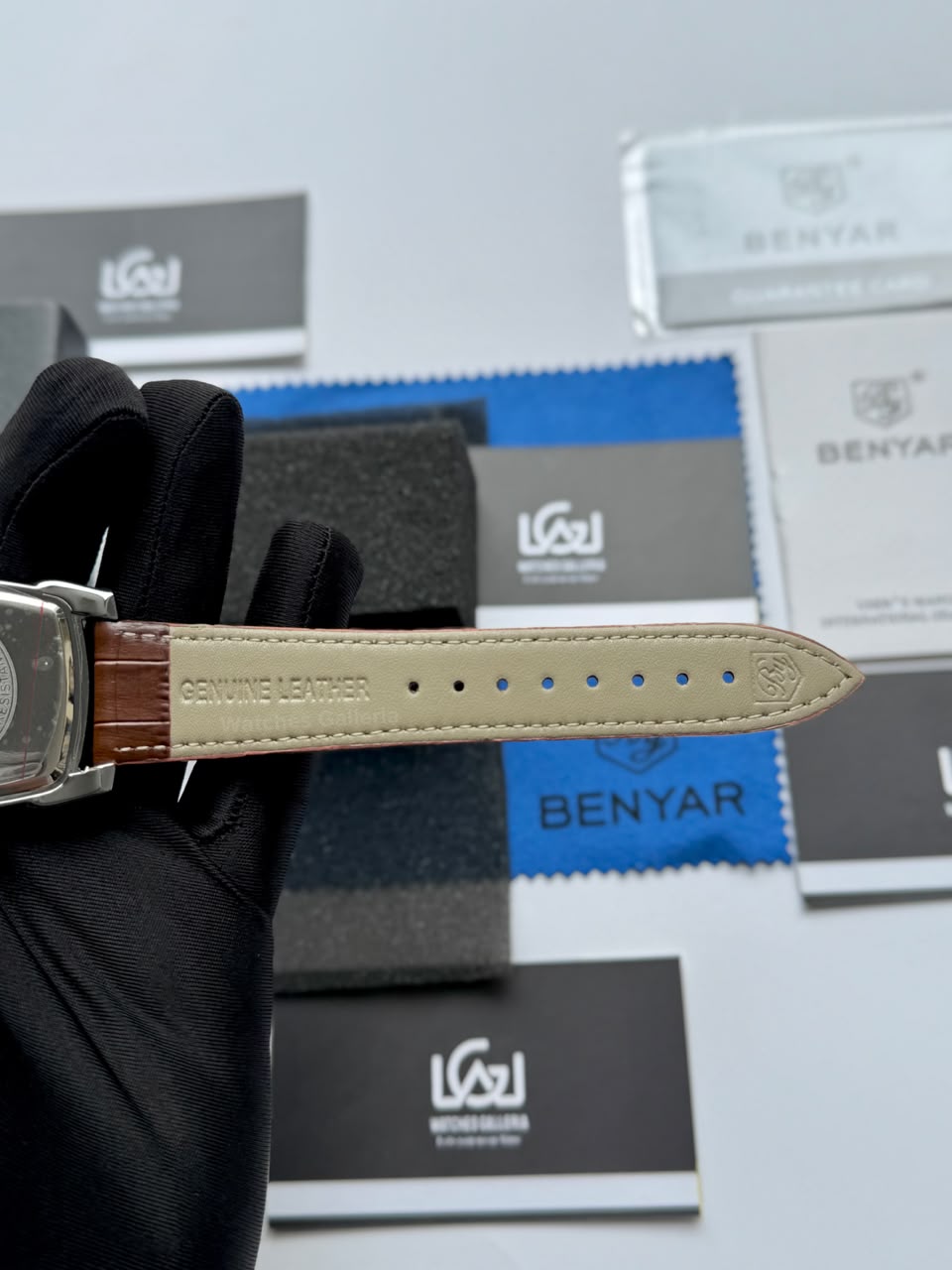 Benyar BY5114 Square Tank Watch in Pakistan – Brown Silver White Elegant Quartz Leather Strap Men’s Dress Watch